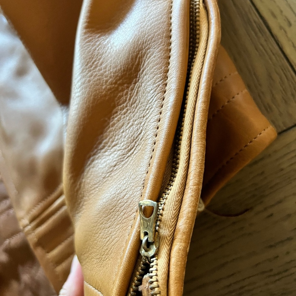 Source Unknown Tan Leather Bomber Jacket - image 3